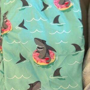 No Boundaries Shark Print Swim Trunks - Aqua